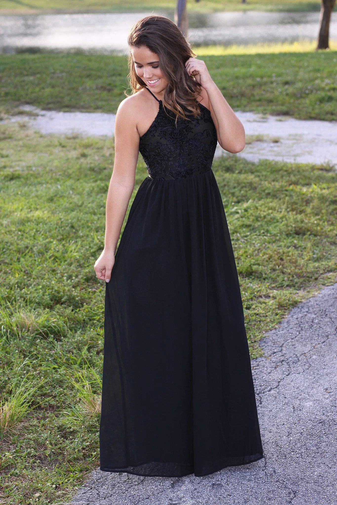 Black Maxi Dress with Velvet Top