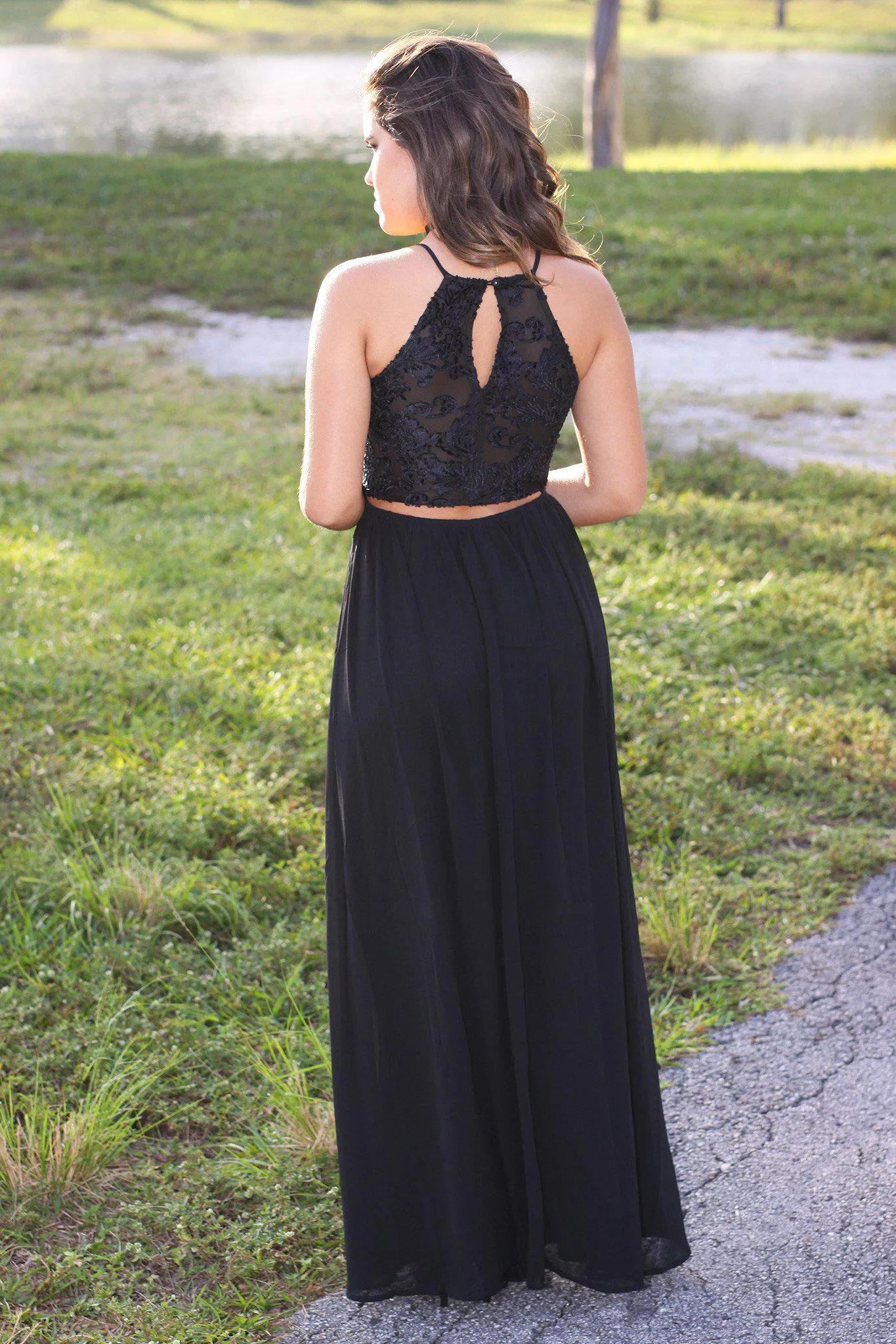 Black Maxi Dress with Velvet Top