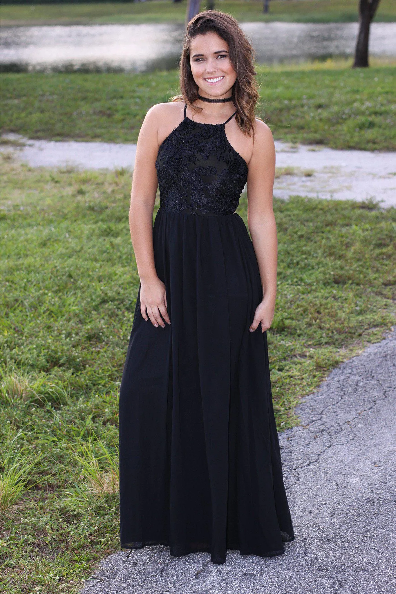 Black Maxi Dress with Velvet Top