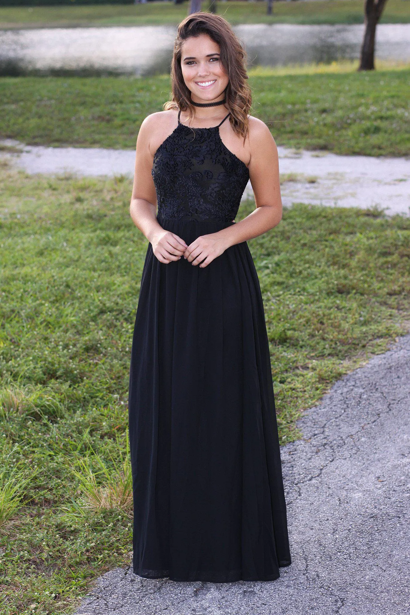Black Maxi Dress with Velvet Top