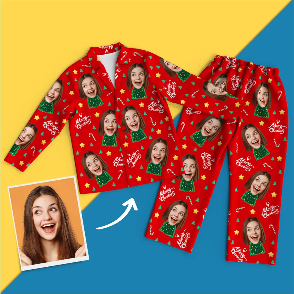 Christmas Gifts Custom Face On Pajamas Christmas Tree Pajamas