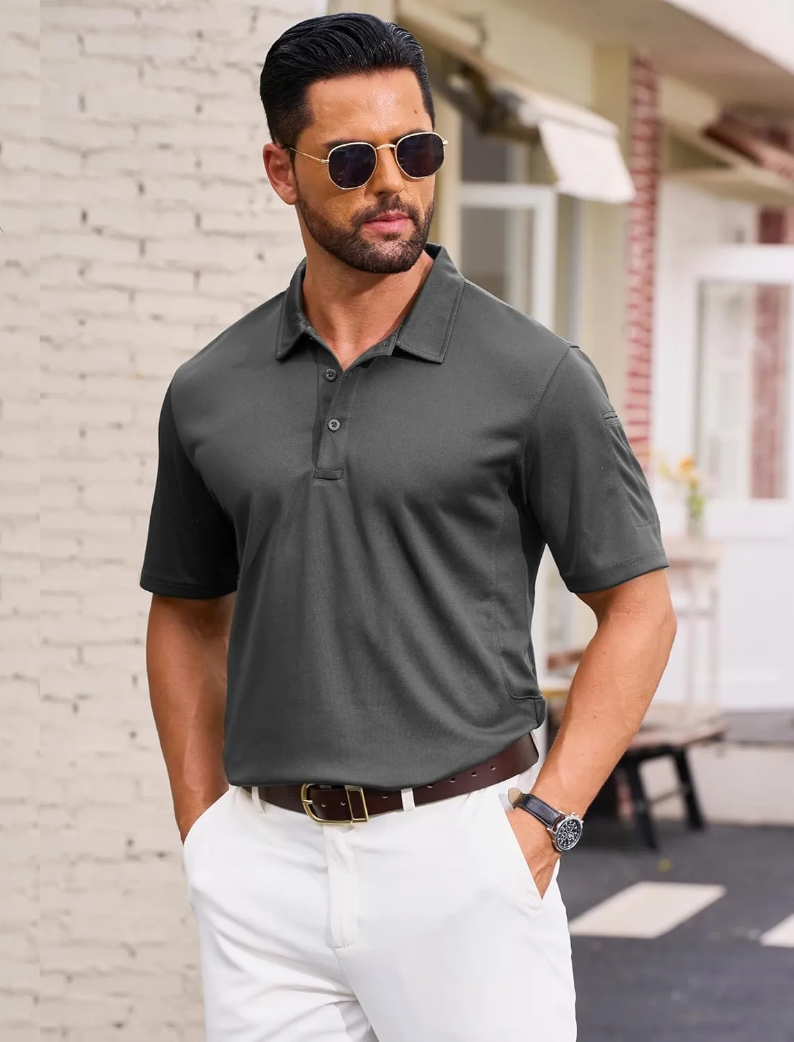 CRYSULLY Polo Shirts for Men Golf Shirt Short Sleeve Tactical Performance Polo T Shirts Dry Fit for Work, Fishing, Hiking