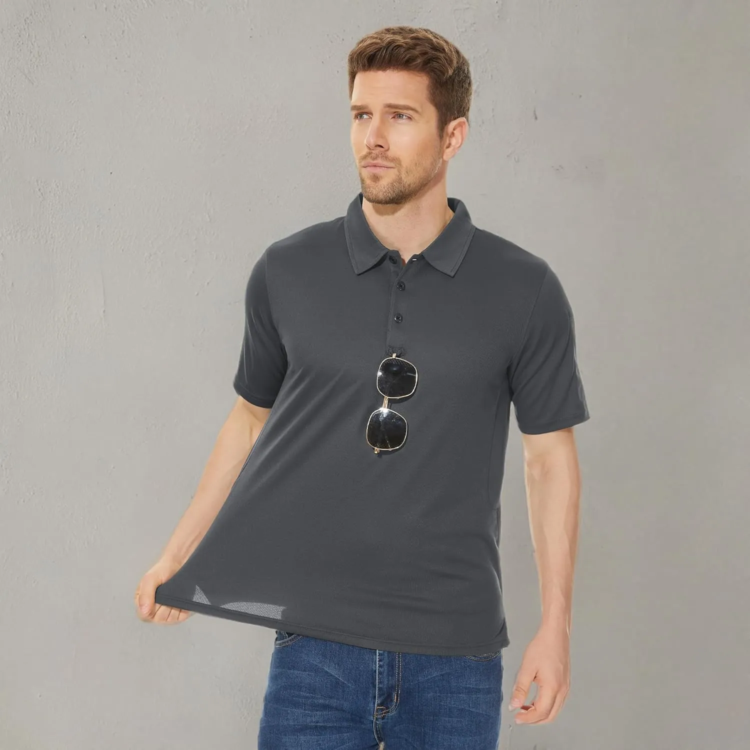 CRYSULLY Polo Shirts for Men Golf Shirt Short Sleeve Tactical Performance Polo T Shirts Dry Fit for Work, Fishing, Hiking