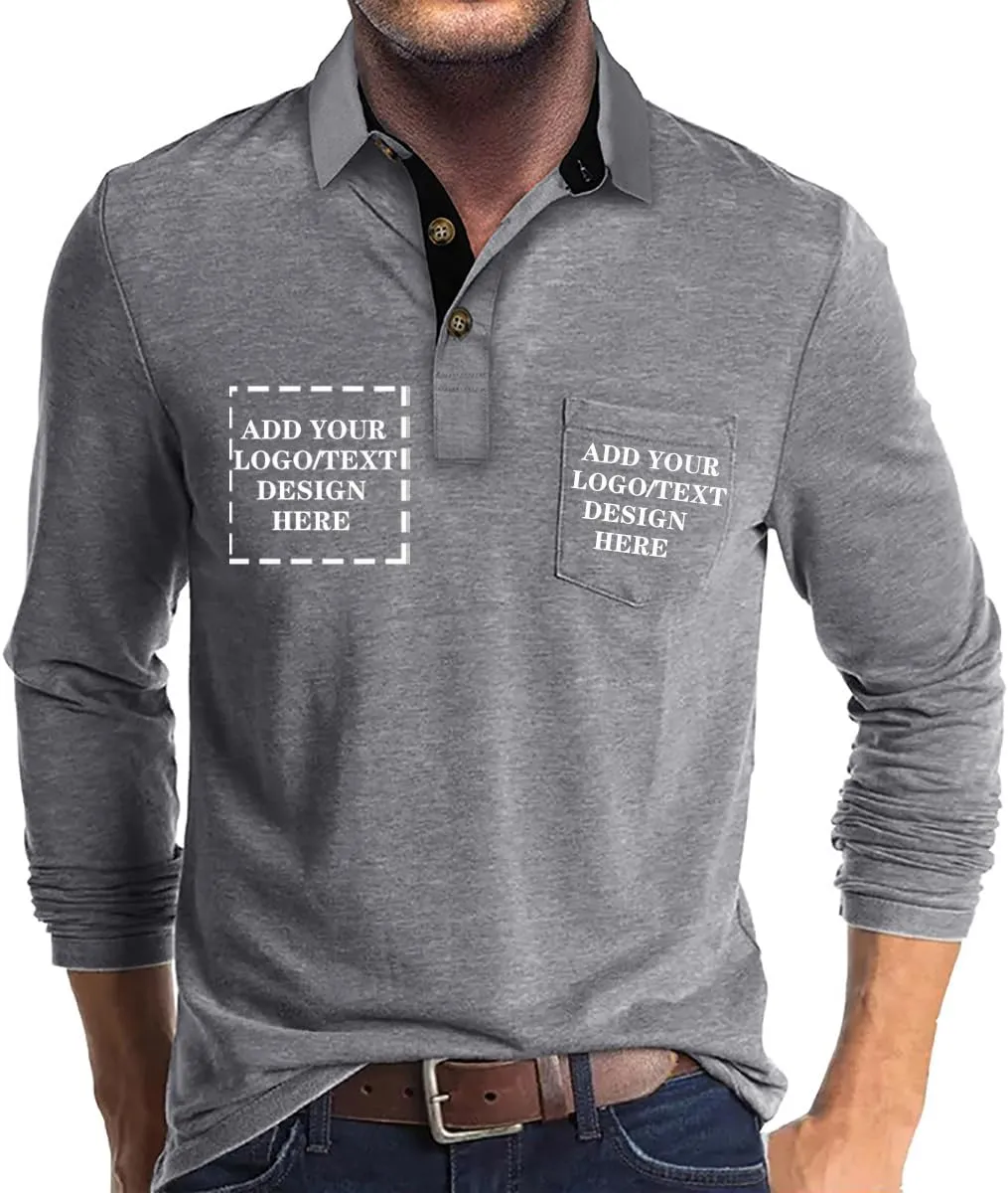 Custom Polo Shirts for Men Short/Long Sleeve Customized Golf Shirt Design Your Own Personalized T-Shirt with Pocket