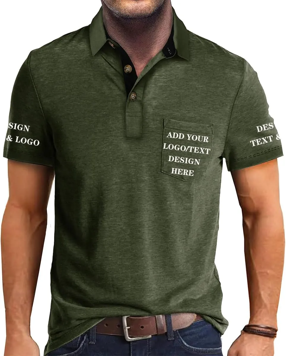 Custom Polo Shirts for Men Short/Long Sleeve Customized Golf Shirt Design Your Own Personalized T-Shirt with Pocket