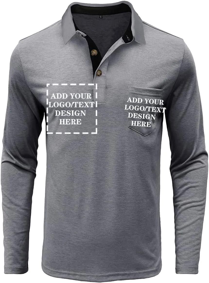 Custom Polo Shirts for Men Short/Long Sleeve Customized Golf Shirt Design Your Own Personalized T-Shirt with Pocket