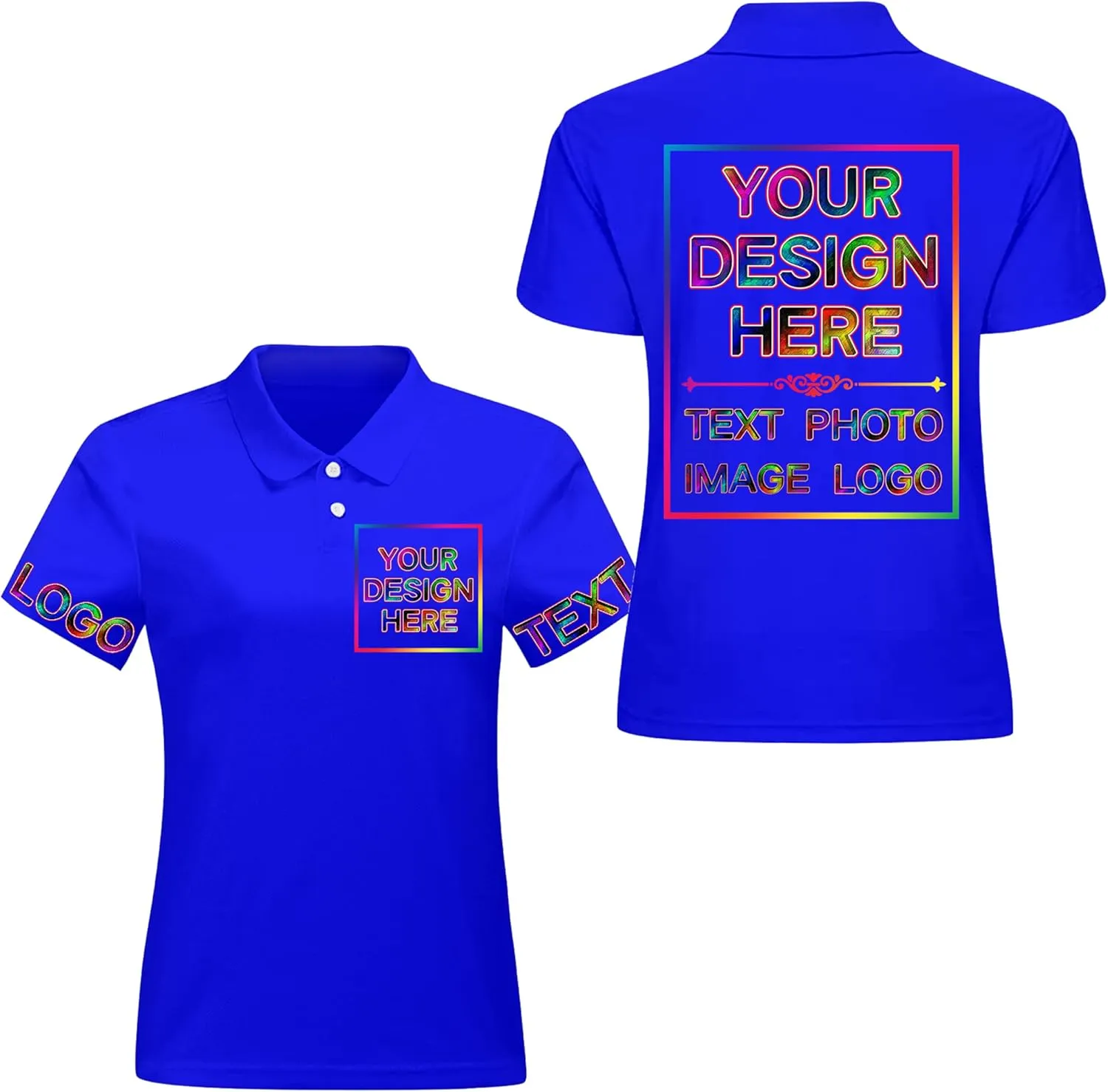 Custom Polo Shirts for Women Design Your Own Text Logo Photo Personalized Customized Golf Shirts Front Back Print