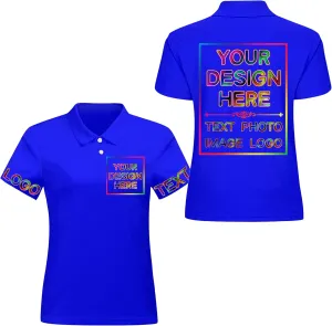 Custom Polo Shirts for Women Design Your Own Text Logo Photo Personalized Customized Golf Shirts Front Back Print