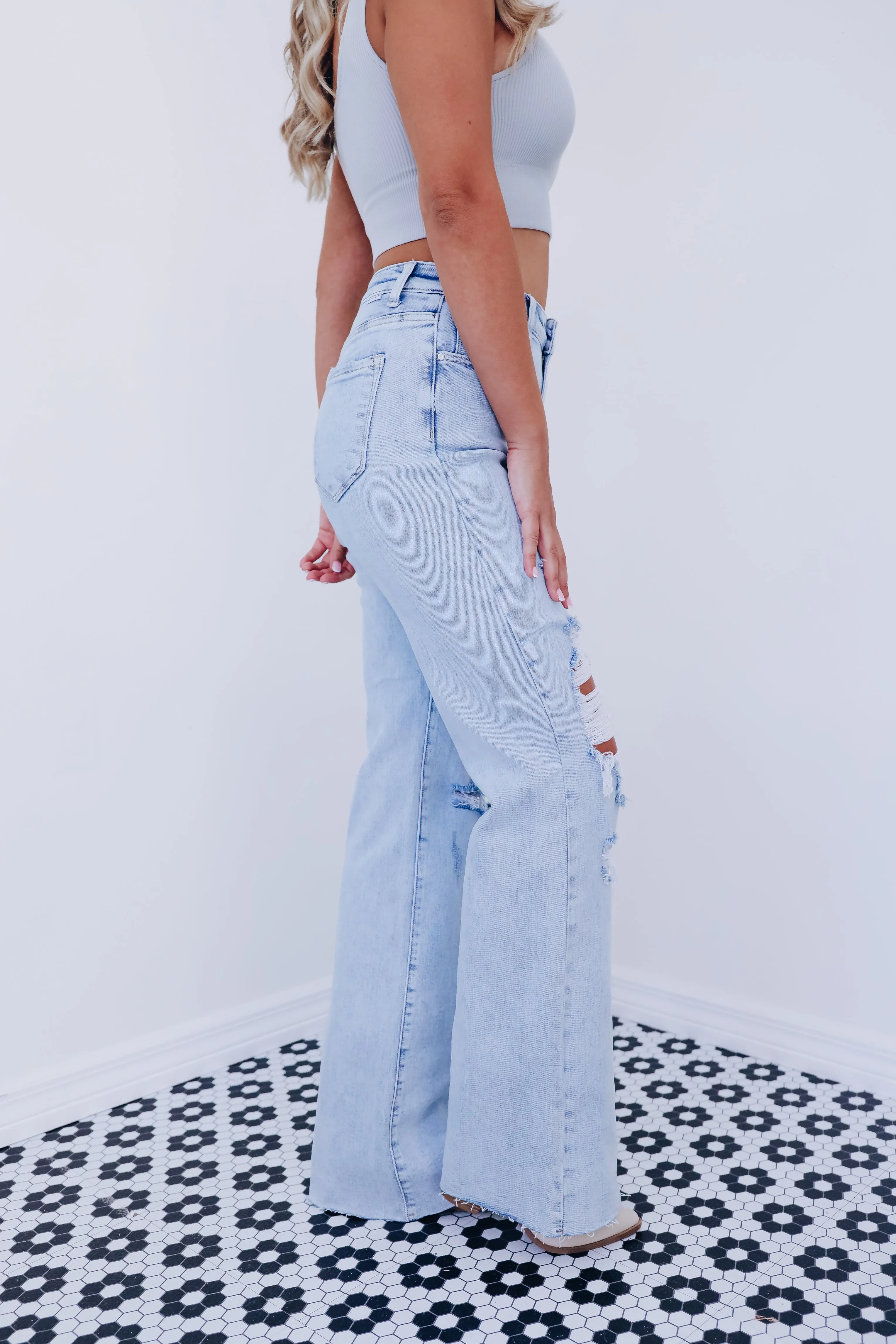 Dixie Destroyed Wide Leg Jean - Light Wash
