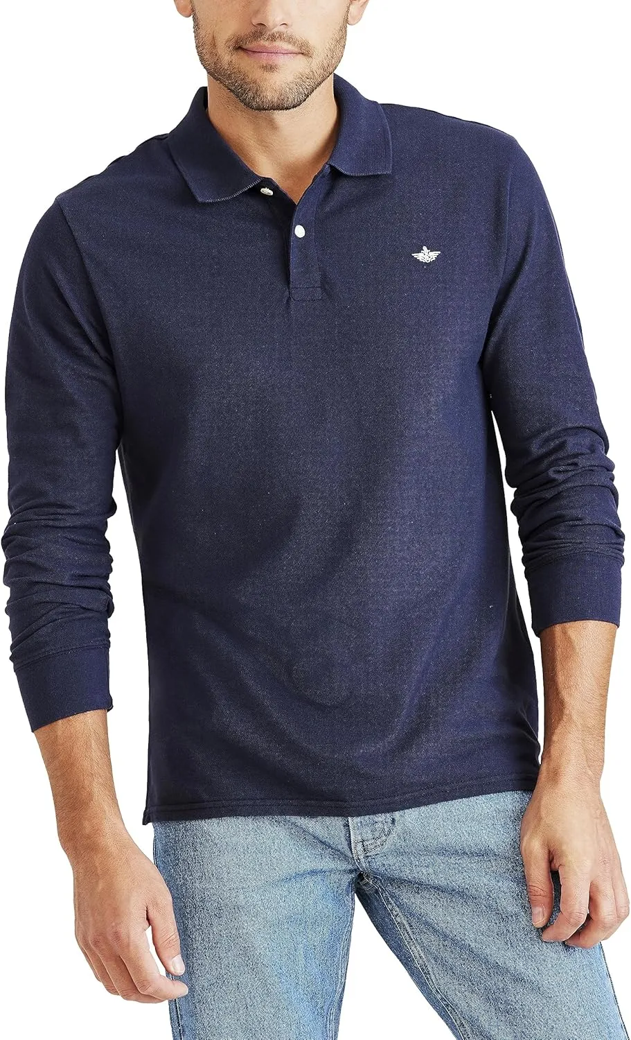 Dockers Men's Slim Fit Long Sleeve Performance Pique Polo