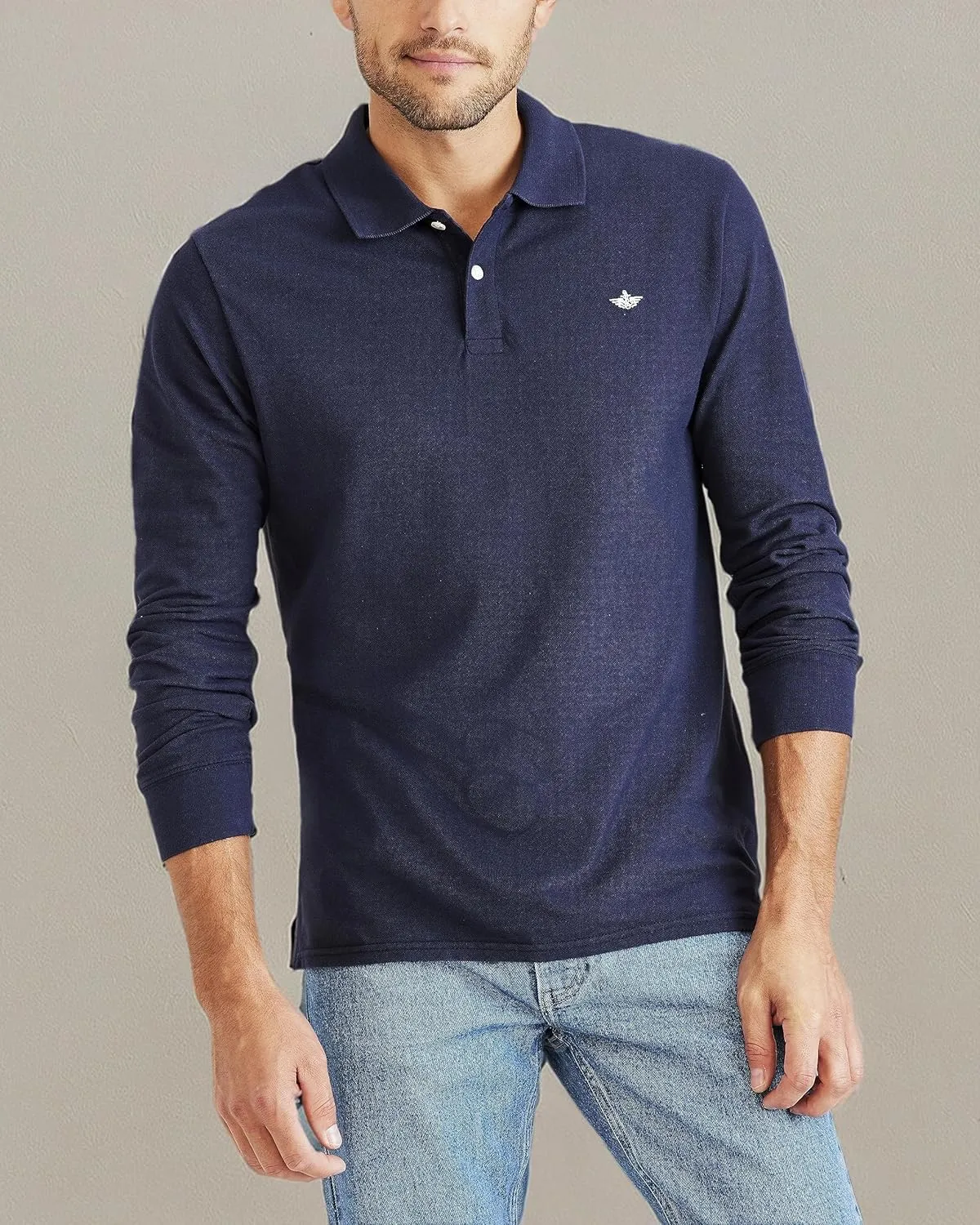 Dockers Men's Slim Fit Long Sleeve Performance Pique Polo