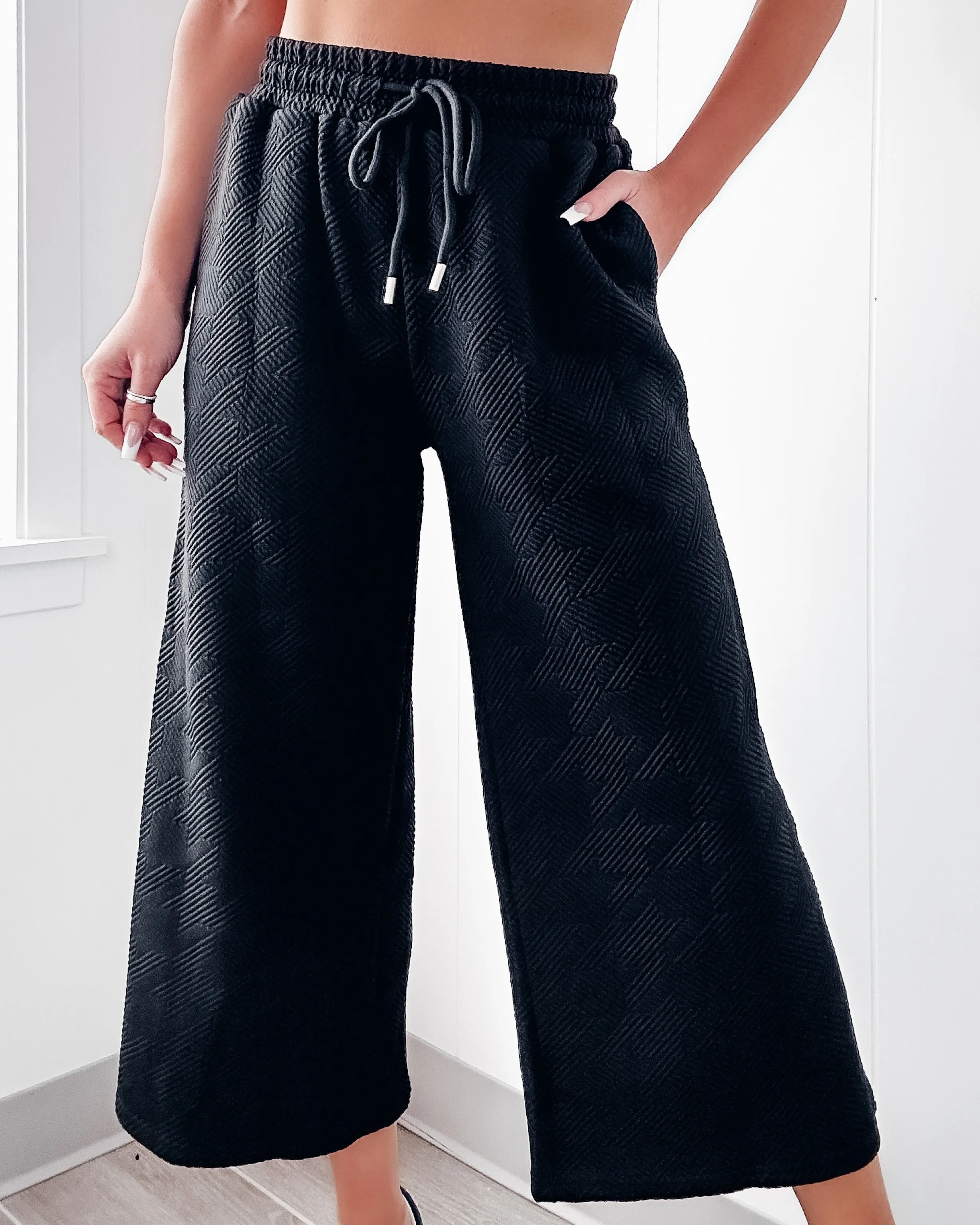 Going Places Textured Pants Set - Black