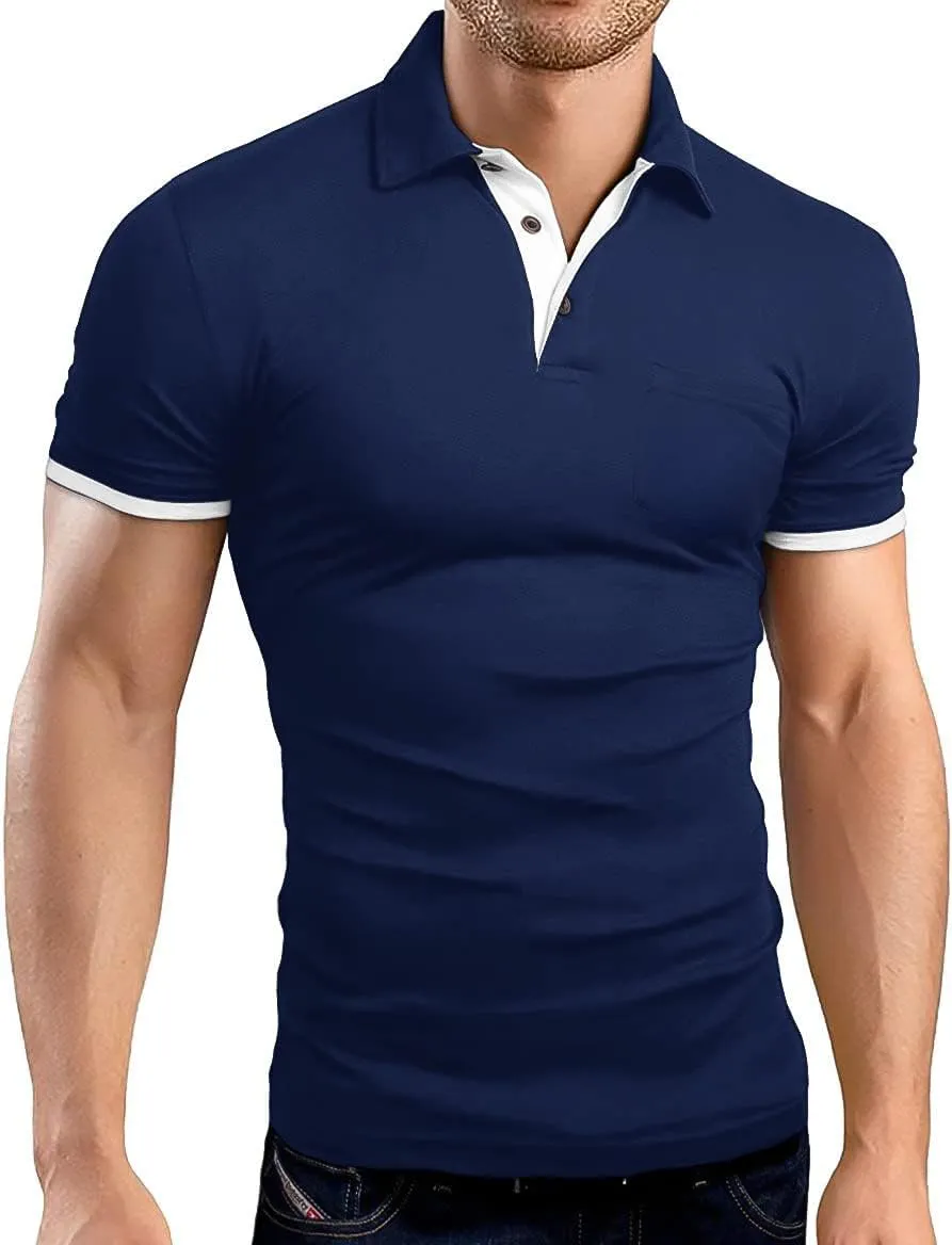 KUYIGO Men's Short&Long Sleeve Polo Shirts Casual Slim Fit Solid Soft Button Cotton Pocket Collared Shirt