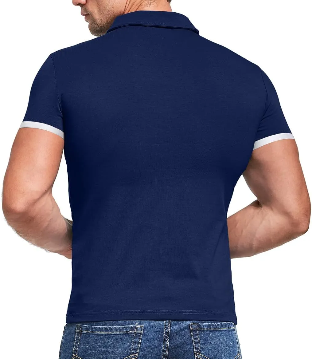 KUYIGO Men's Short&Long Sleeve Polo Shirts Casual Slim Fit Solid Soft Button Cotton Pocket Collared Shirt