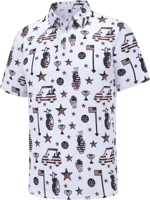 Mens Golf Polo Shirts Short Sleeve Dry Fit Performance Moisture Wicking Casual Funny Golf Polo Shirts for Men