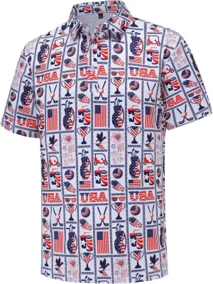 Mens Golf Polo Shirts Short Sleeve Dry Fit Print Performance Moisture Wicking Casual Funny Golf Polo Shirts for Men
