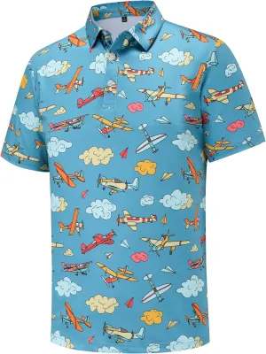 Mens Golf Polo Shirts Short Sleeve Dry Fit Print Performance Moisture Wicking Casual Funny Golf Polo Shirts for Men