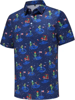 Mens Golf Polo Shirts Short Sleeve Dry Fit Print Performance Moisture Wicking Casual Funny Golf Polo Shirts for Men
