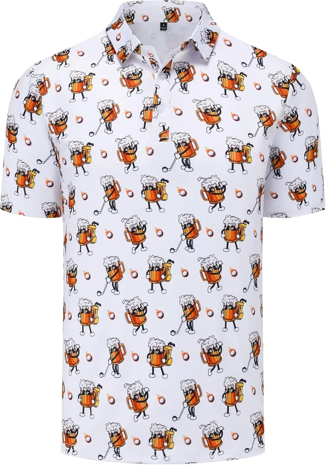 Mens Golf Polo Shirts Short Sleeve Dry Fit Print Performance Moisture Wicking Casual Funny Golf Polo Shirts for Men