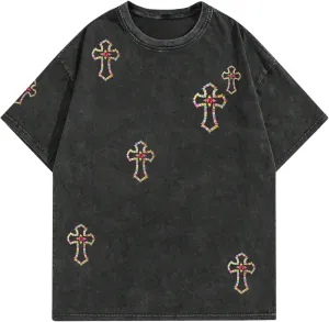 Men's Graphic Oversized Short Sleeve Tee Shirt Y2K Vintage Cool Acid Wash Streetwear T-Shirts