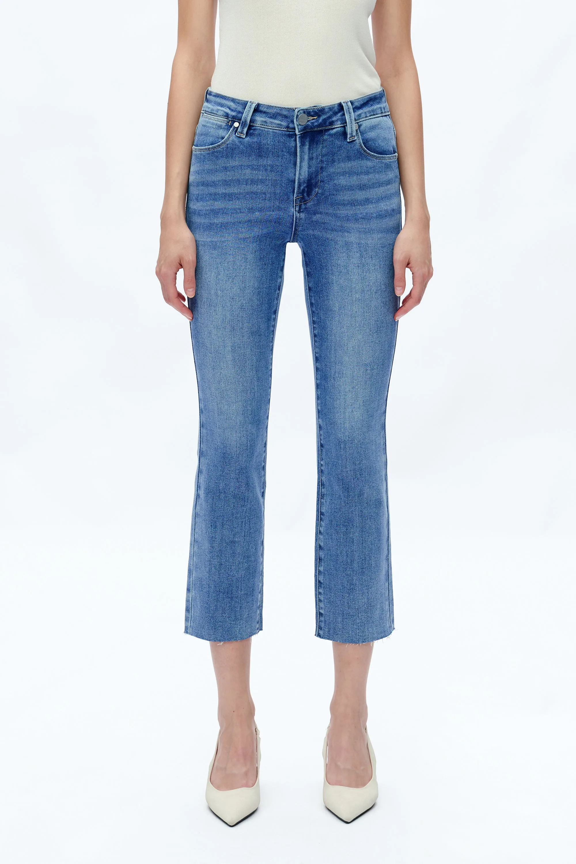Mid Rise Straight Raw Edge Denim Jeans