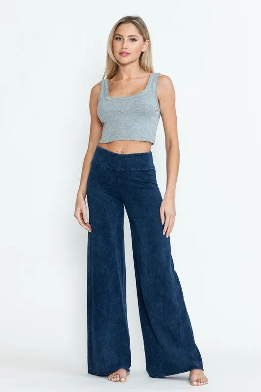 Mineral Washed Wide Leg Pants - Electric Blue