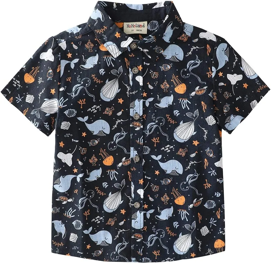 MOMOLAND Toddler Boys Short Sleeves Button Down Shirt Linen Design