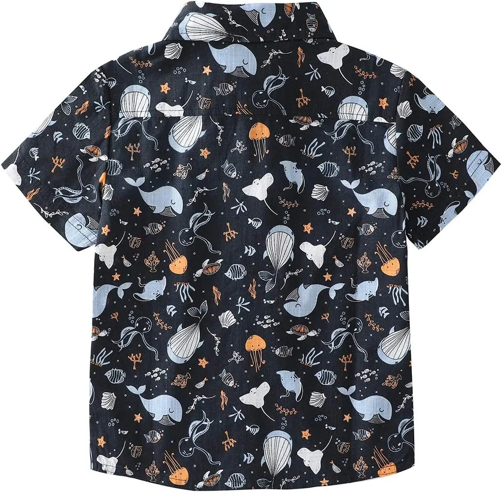 MOMOLAND Toddler Boys Short Sleeves Button Down Shirt Linen Design