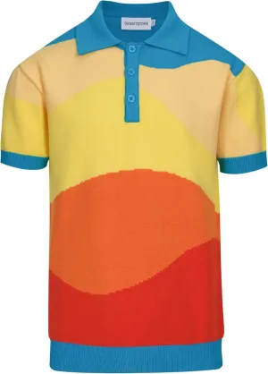 OXKNIT Mens Knitted Geometric Patterns Polo Shirts Short Sleeve Vintage Multi-Colored Shirts