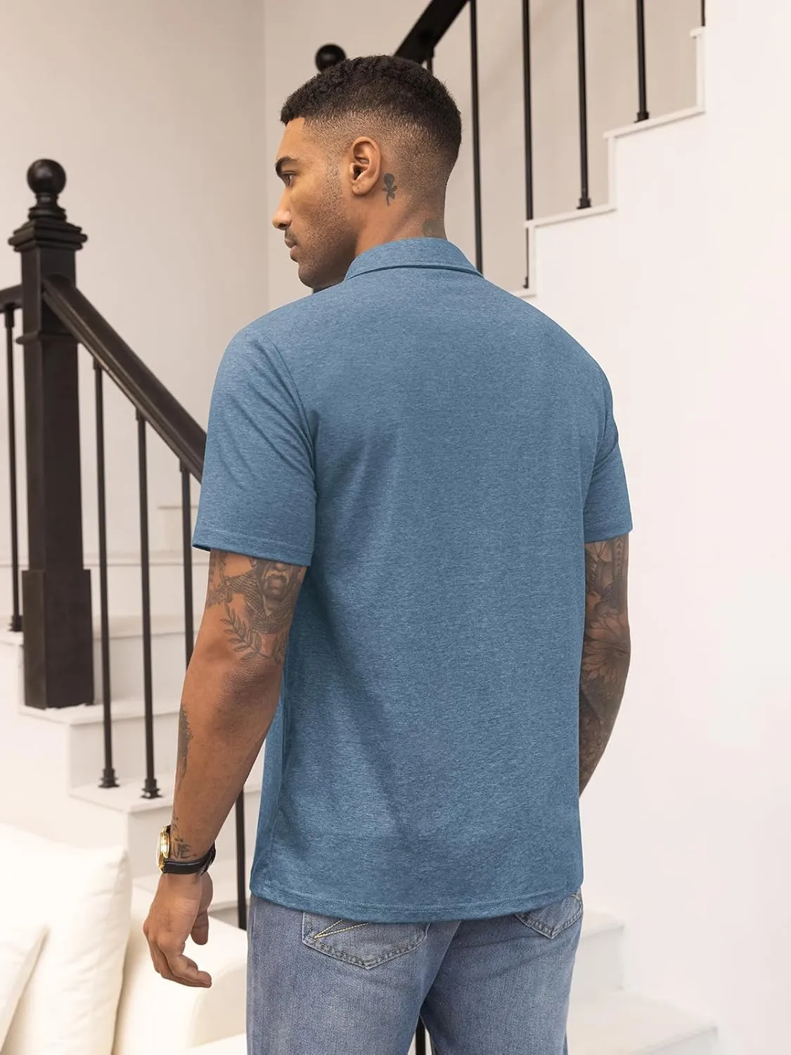 RQP Casual Polo Shirts for Men Short Sleeve Quick Dry Polo Shirts Collared T-Shirt