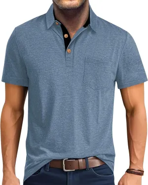 RQP Casual Polo Shirts for Men Short Sleeve Quick Dry Polo Shirts Collared T-Shirt