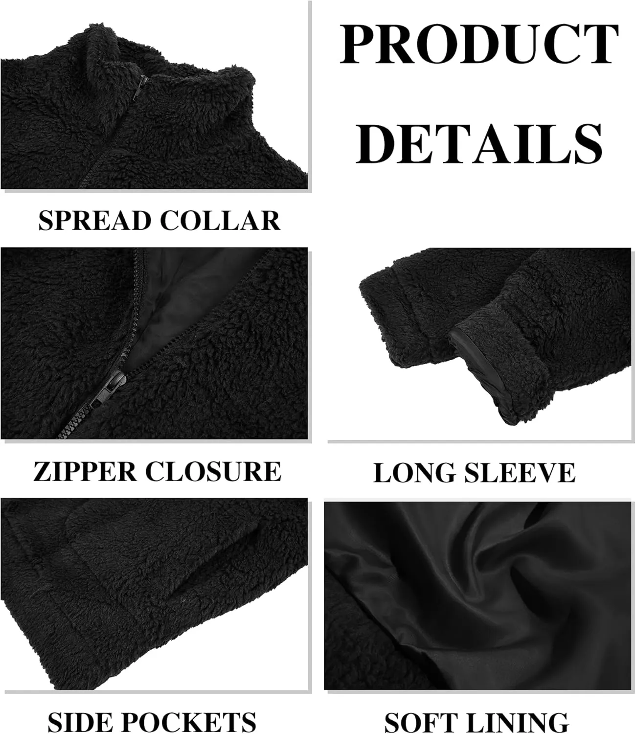 Runcati Mens Fuzzy Sherpa Jacket Long Sleeve Fleece Zip Up Coat Fall Winter Warm Outwear