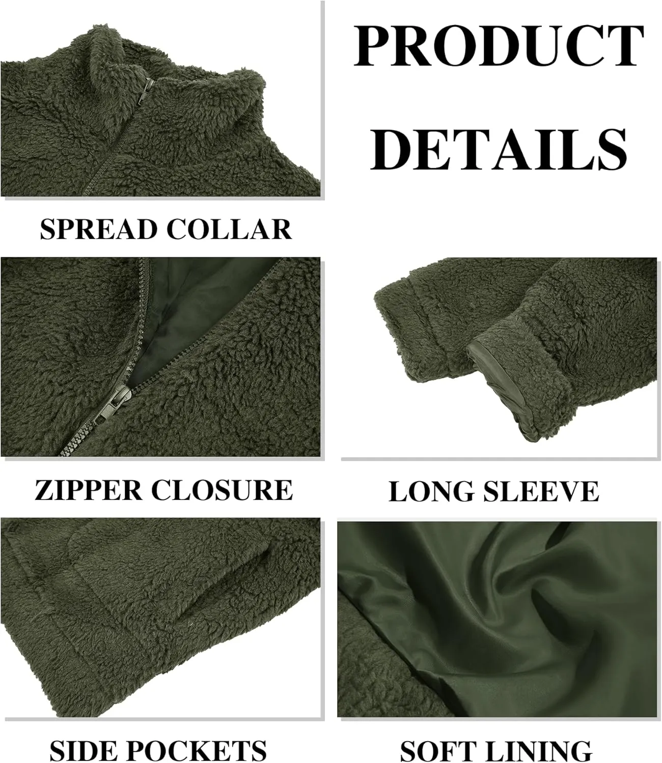 Runcati Mens Fuzzy Sherpa Jacket Long Sleeve Fleece Zip Up Coat Fall Winter Warm Outwear