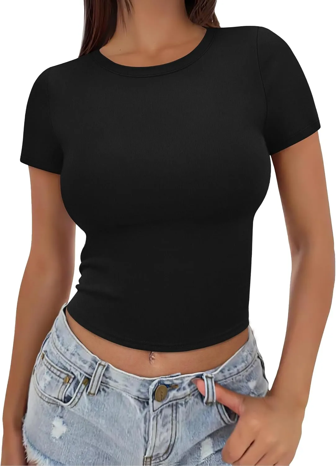 SAMPEEL Crop Tops for Women Summer Trendy Tight Tshirts 2024 Slim Fit