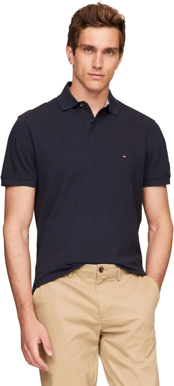 Tommy Hilfiger Men's Short Sleeve Polo Shirts in Regular Fit with Stretch and Organic Pique Cotton