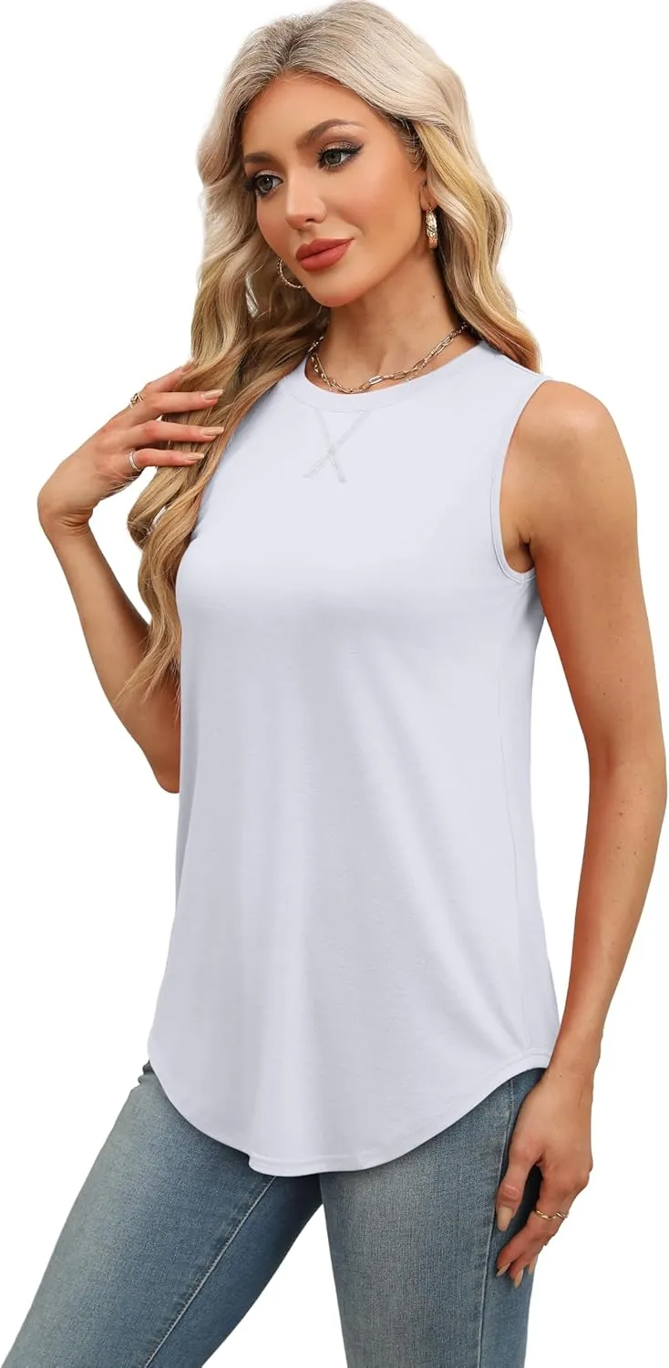 WEESO Womens Tank Tops Basic Casual Summer Trendy Crewneck Sleeveless Shirts Tops