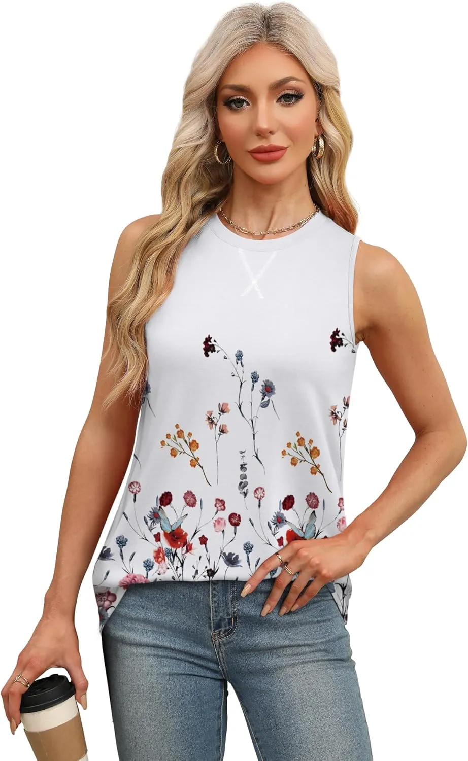 WEESO Womens Tank Tops Basic Casual Summer Trendy Crewneck Sleeveless Shirts Tops