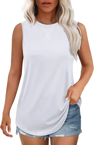WEESO Womens Tank Tops Basic Casual Summer Trendy Crewneck Sleeveless Shirts Tops