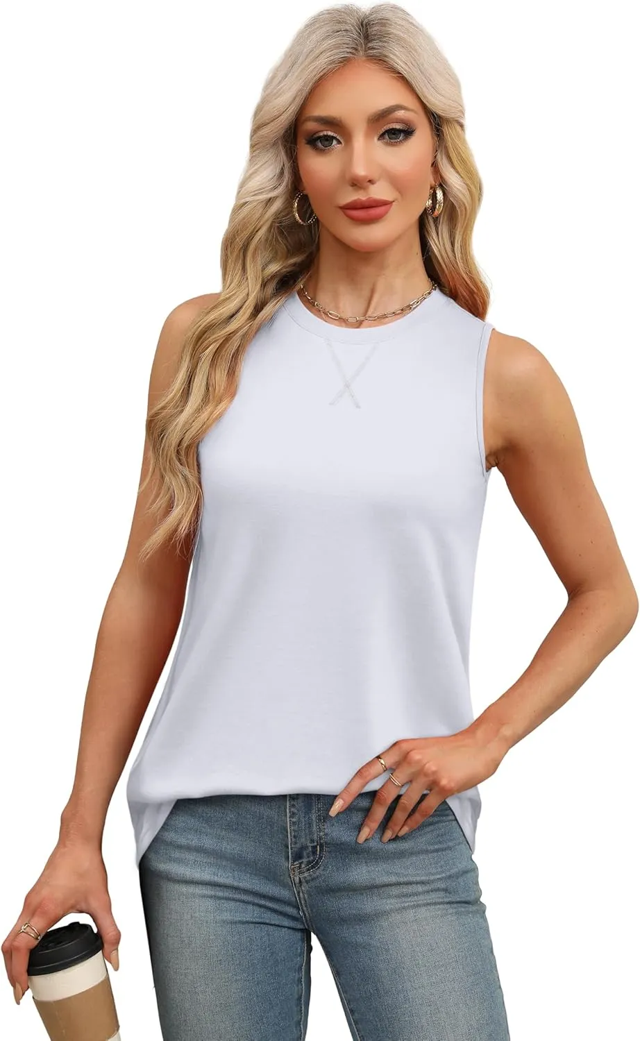 WEESO Womens Tank Tops Basic Casual Summer Trendy Crewneck Sleeveless Shirts Tops