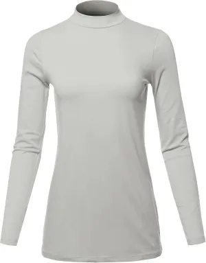 Women's Basic Solid Soft Cotton Long Sleeve Mock Neck Top Shirts