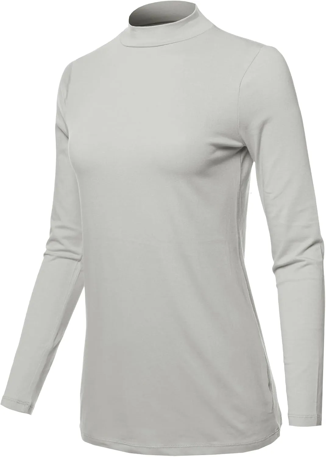 Women's Basic Solid Soft Cotton Long Sleeve Mock Neck Top Shirts