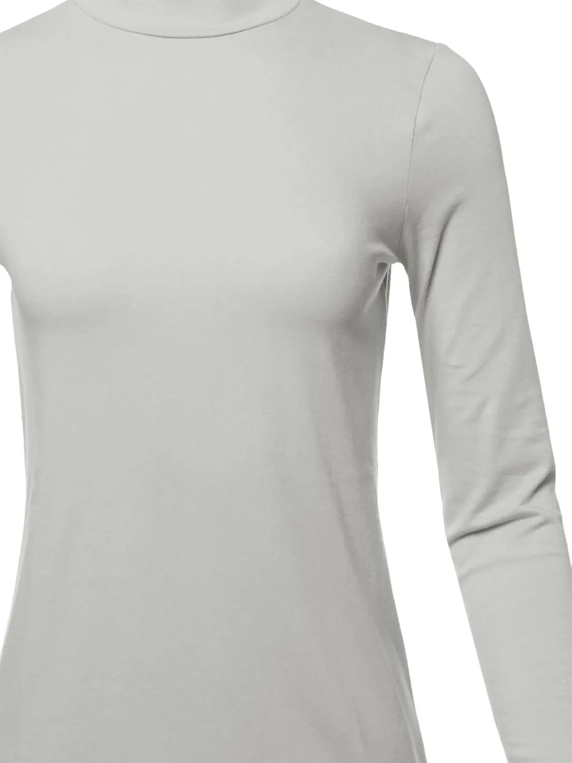 Women's Basic Solid Soft Cotton Long Sleeve Mock Neck Top Shirts