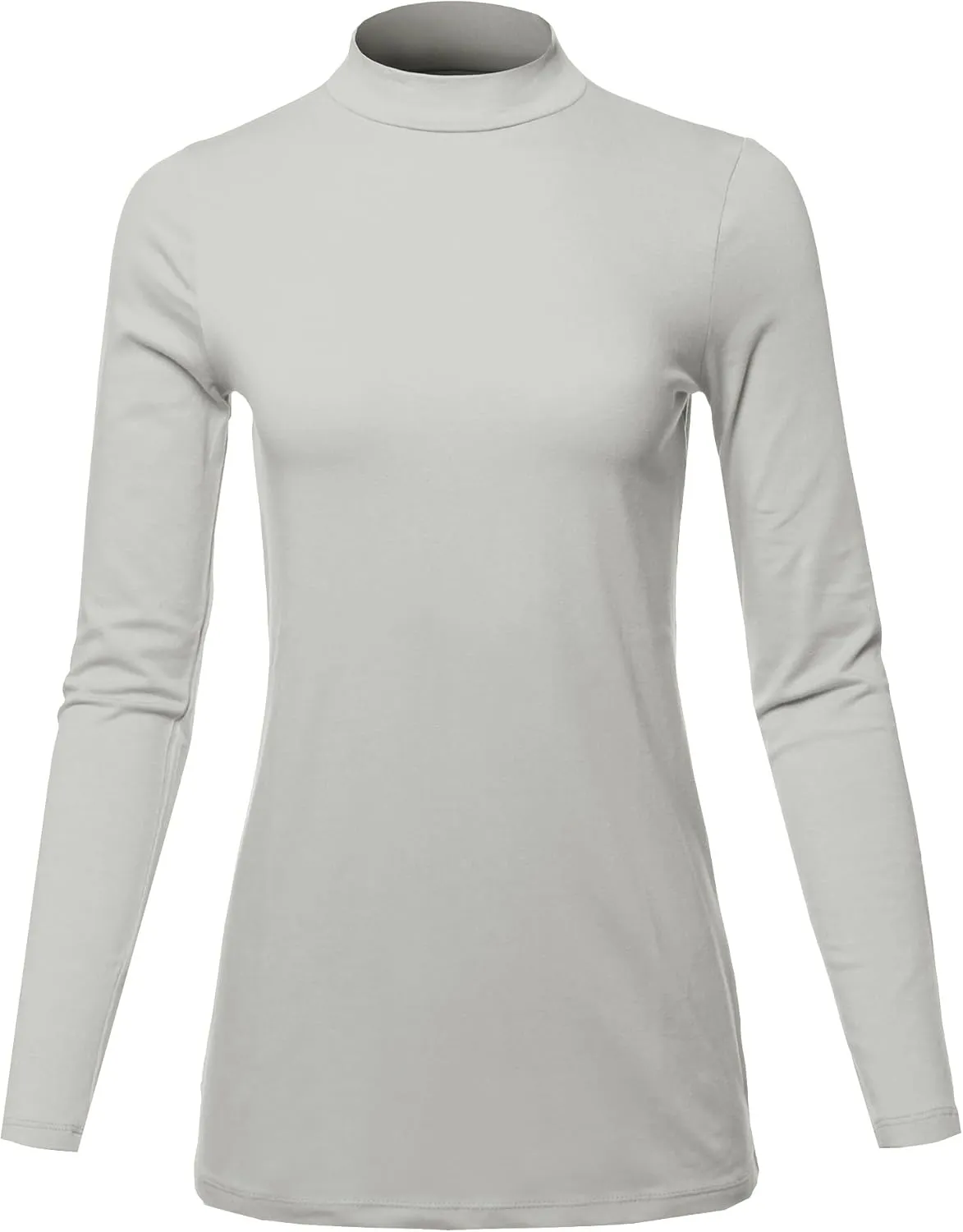 Women's Basic Solid Soft Cotton Long Sleeve Mock Neck Top Shirts