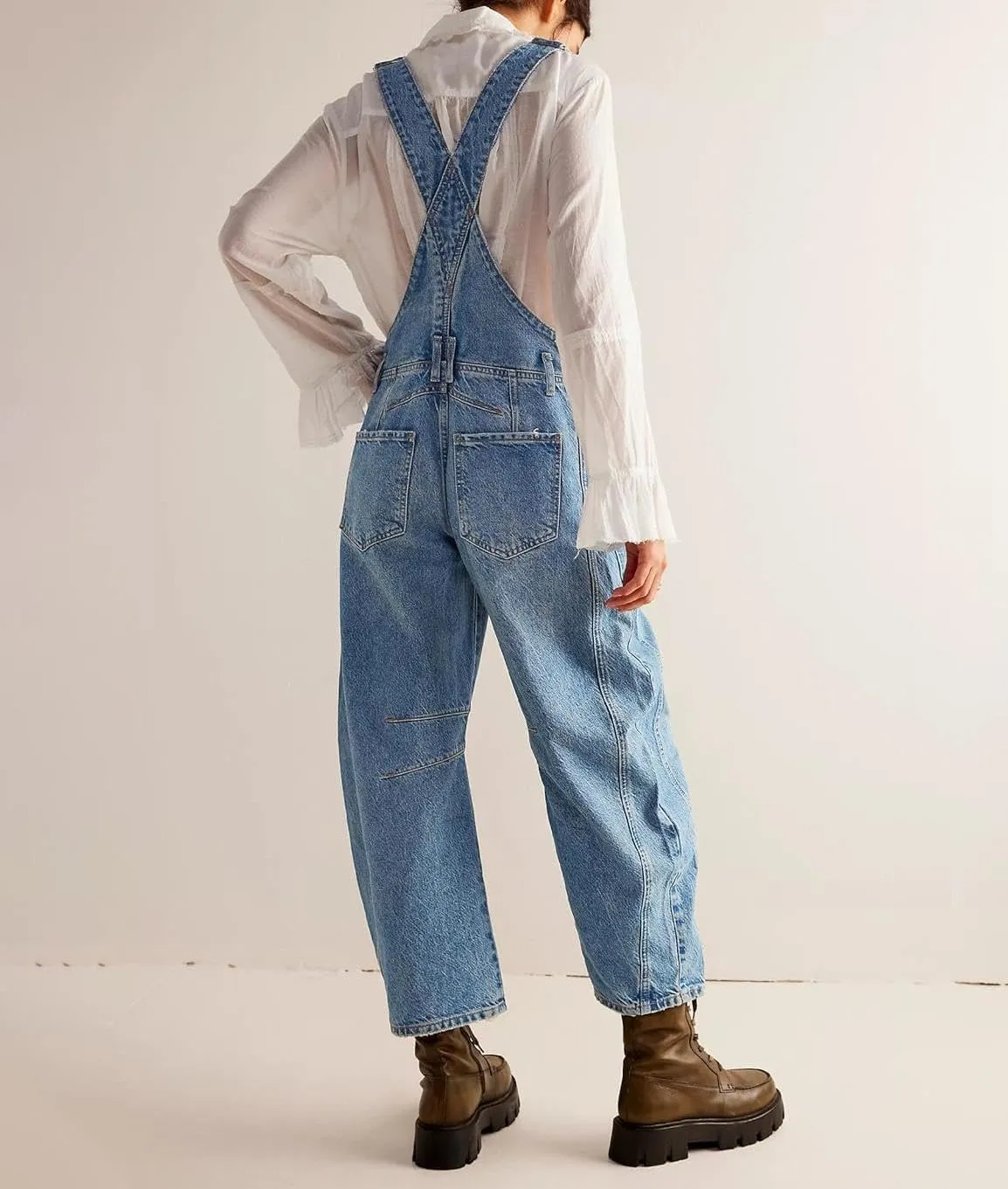 yoeasy Women's Denim Overall Barrel Wide Leg Bib Baggy Jeans Adjustable Strap Denim Romper Stretch Jumpsuit Y2K Pants