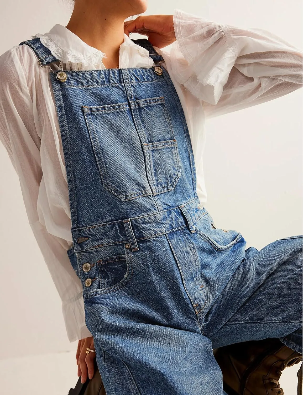 yoeasy Women's Denim Overall Barrel Wide Leg Bib Baggy Jeans Adjustable Strap Denim Romper Stretch Jumpsuit Y2K Pants